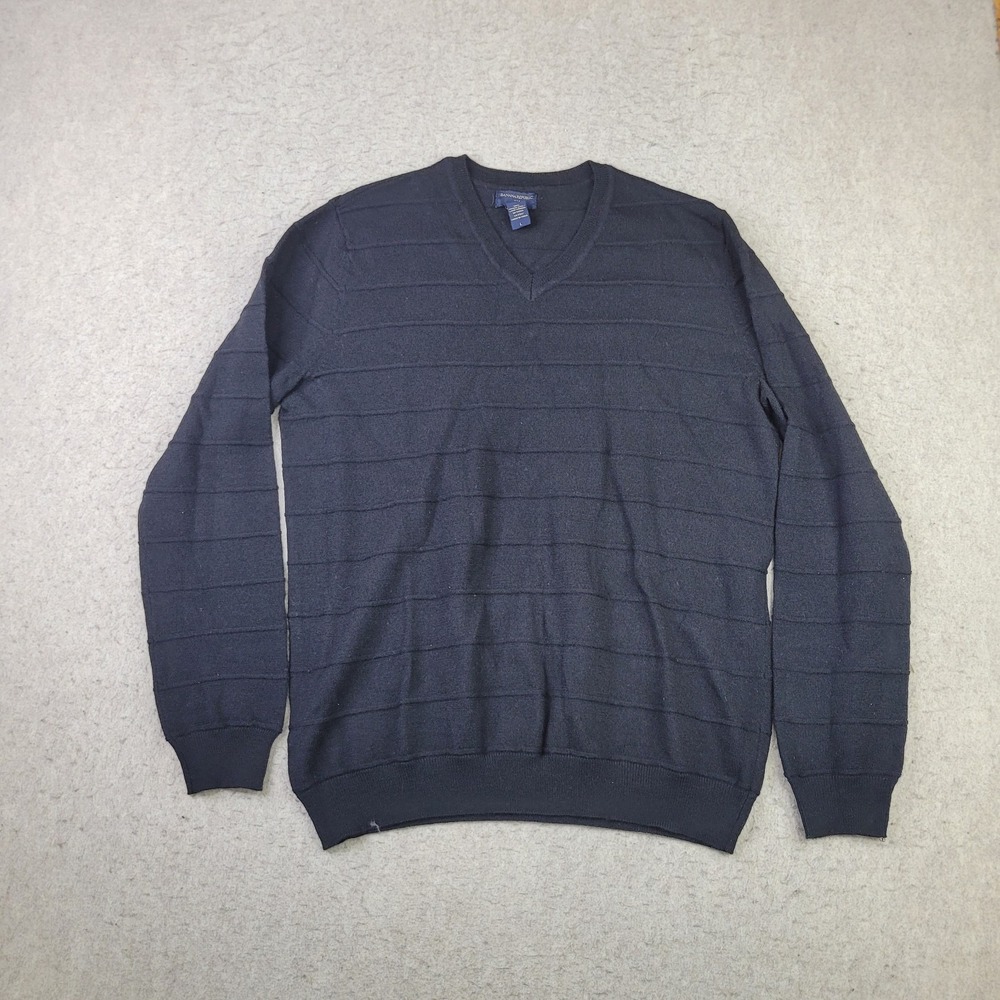 Banana Republic 100% Merino Wool V-Neck Sweater Mens Large Black Ribbed Pullover